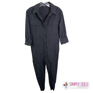 James Perse Women's Jumpsuit Black Long Sleeve Button Front Collared Cotton Sz S